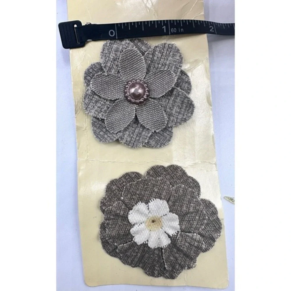 Vintage Style Grey Brown Fabric Flower Appliques Woven Tweed Craft DIY Chic J-01